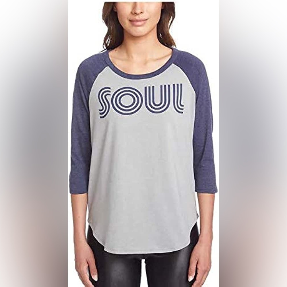 Chaser Soul 3/4 Sleeve Raglan Baseball Shirt Gray Blue Size Large